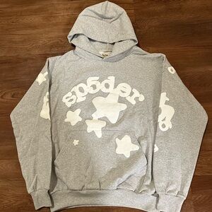Sp5der Grey Star Graphic Hoodie Sweatshirt Size XL